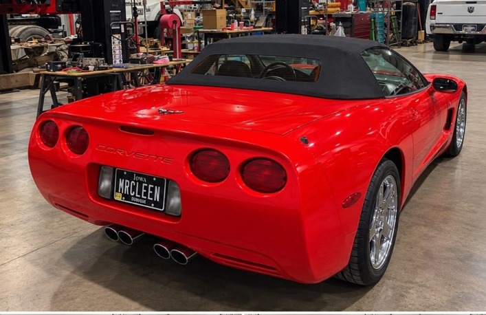 Red Corvette inside the shop from a supplied Schilling’s post
